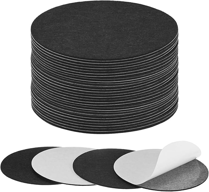 30-Pack Lamp Base Felt, 6 Inch Dia. 2mm Thick Self Adhesive Round Fabric Felt Pads for Lamp/Furniture/DIY, Non-Slip Fiber Backed Patch Circles with Adhesive Backing [Black]