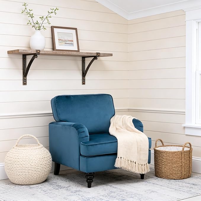 chairus Mid Century Modern Velvet Accent Chair, Vintage Club Armchair with Firm Supportive Seat & Soft Backrest, Comfy Single Sofa Reading Chair for Living Room Bedroom Apartment, Blue