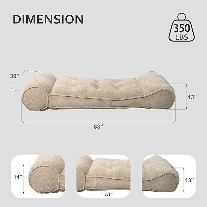 Lazy Floor Bed 83" – Cloud-Like Boneless Lounge Chair Indoor, Extra Comfy Floor Lounger, Plush Futon Chair Bed for Yoga, Meditation, Naps, Bedroom Use, Human Dog Bed (Boneless, Camel)