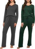 Real Essentials 2 Pack Women's Soft Cotton Long Sleeve Pajama Set with Pants - Lounge Sets for Women (Available In Plus)