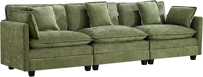 UMBFUN 3-Seater Cloud Couch, Oversized Modular Sectional Sofa with Deep Seat Soft Cushions, Comfy Chenille Couch for Living Room, Apartment & Family Space, Green