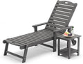 LUE BONA Chaise Lounge Chair with Table, 2-Piece, HDPS Chaise Lounger, 5 Positions Adjustable Lounge Chairs, Pool Lounge Chair with Wheels for Poolside, Backyard, Dark Gray