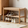 Vadisun Solid Oak Shoe Bench Assembled, Farmhouse Shoe Rack Bench with Woven Rope Design for Entryway, Living Room, Bedroom, Hallway, 11.8" x 31.5" x 16.1", Natural