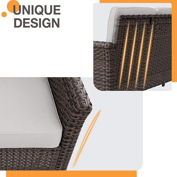 COOS BAY Harbor Retreat 5 Piece Outdoor Furniture Set, Patio Conversation Set with Patio Chairs, 2 Seat Loveseat and Ottomans, Wicker Furniture, Brown/Beige
