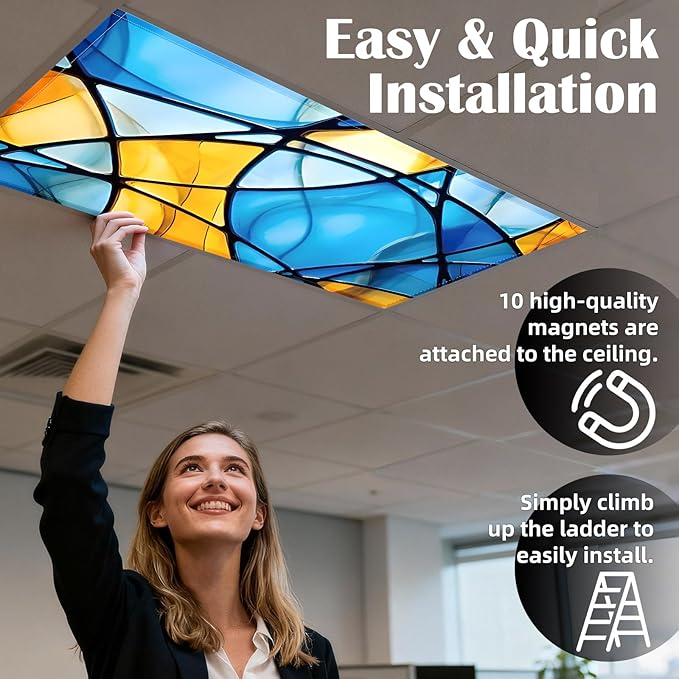 8 Pcs Fluorescent Light Covers - 4 x 2 Feet Covers for Ceiling Lights, Magnetic Light Filters for Classroom, Office, Hospitals, Home (Colorful Art)