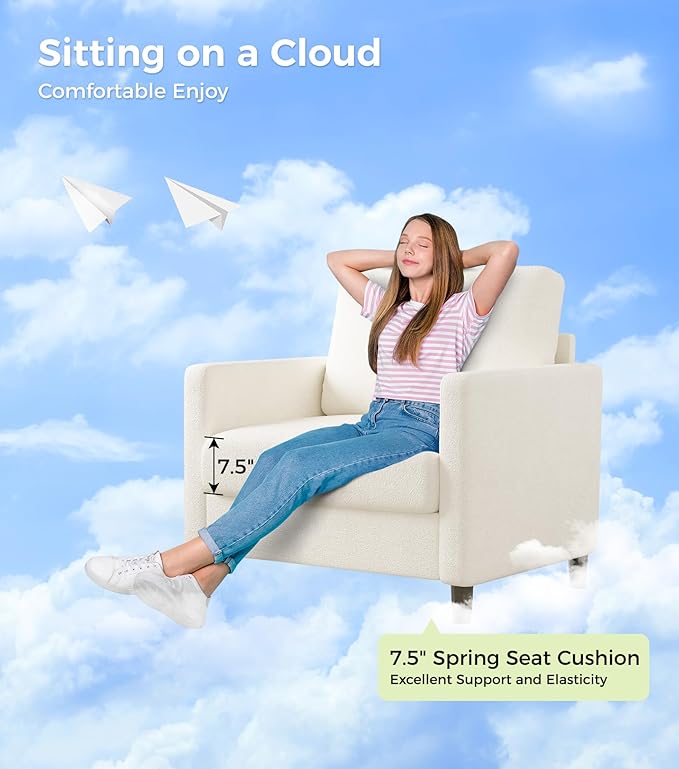 Sofa Accent Chair, 33" Reading Chair for Bedroom, Tool-Free Setup Living Room Accent Chairs, Comfy Arm Chairs Living Room, All-Wood Reading Nook, Beige