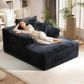 Oversized Chaise Lounge Chair Indoor, Upholstered Single 61'' Rolled Arm Boneless Cloud Sofa Bed Sleeper Couch, No Assembly Faux Rabbit Fur Memory Foam Reading Chair for Living Room Bedroom Black