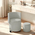 Rolling Round Vanity Chair with Storage, Swivel Makeup Chair with Folding Back, PU Leather Small Upholstered Ottoman for Bedroom Living Room