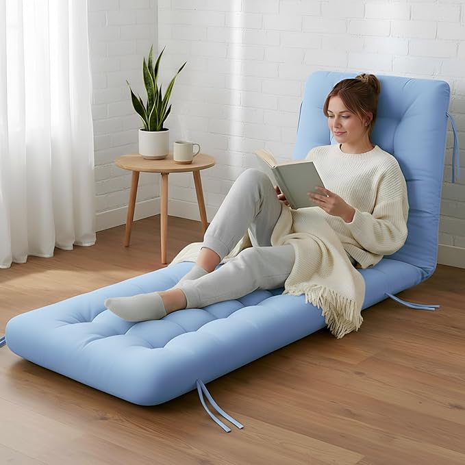 Vercraft Long Floor Cushion Large Floor Cushion with Brushed Cotton 74.8 x 27.5 x 3.15 in Jumbo Lounger Pillow for Outdoor Indoor Bay Window Meditation Yoga Reading Sleeping (Light Blue)