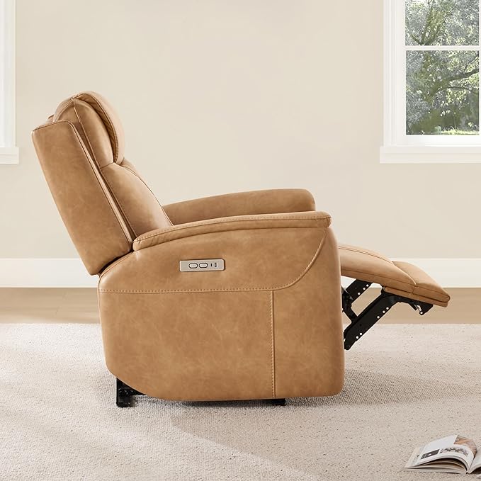 CHITA Power Recliner Chairs for Adults, Electric Leather Super Zero Gravity Recliner with USB & Type-C Charging Ports for Living Room, Bedroom & Home Theater Relaxation, Faux Leather in Camel