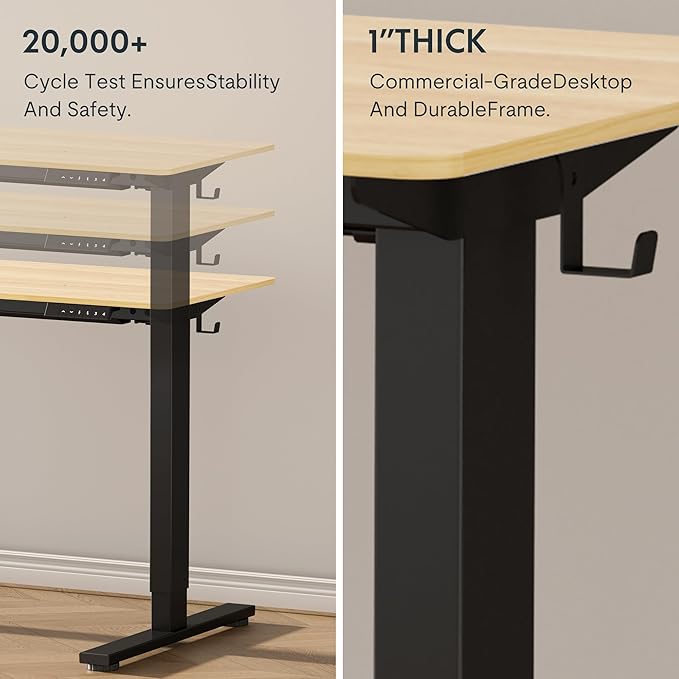 FLEXISPOT EN1 One-Piece Standing Desk with 1-Inch Thick Desktop, 60"x24" Electric Height Adjustable Desk for Home Office & Multi-Device Workstations, Maple