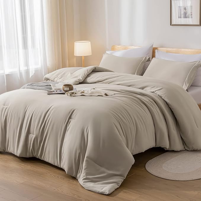 weigelia Full Size Comforter Set 7 Pieces Oatmeal Comforter Set Microfiber Comforters Full Size with Sheets Soft Fluffy Bedding Set with Sheets for All Season