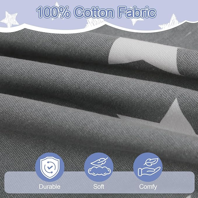 COMAX Bean Bag Chair for Kids, Kid Beanbag Chair Cute, Cotton Canvas Lazy Chair with Shredded Foam Filling, Stuffed Floor Sofa Couch for Boys and Girls, Grey Stars