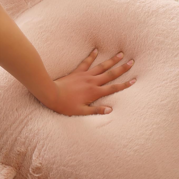 PAJEO Reading Pillow for Sitting in Bed, Large Backrest Reading Pillow with Arm Rest,Back-Rest Support Cushion for Sit Up on Couch, Sofa, and Floor(Shell Pink Faux Fur, Standard(17"))