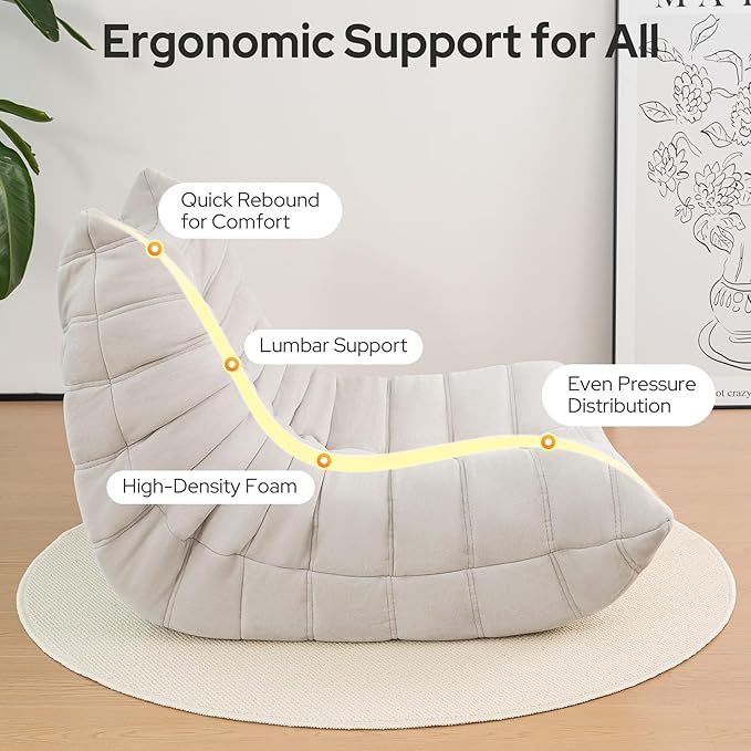 High-end Togo Bean Bag Chair, Fireside Chair with Light Gray Suede Fabric Cover, Comfy & Soft Lazy Floor Lounge Sofa for Bedroom, Living Room, Office or Salon