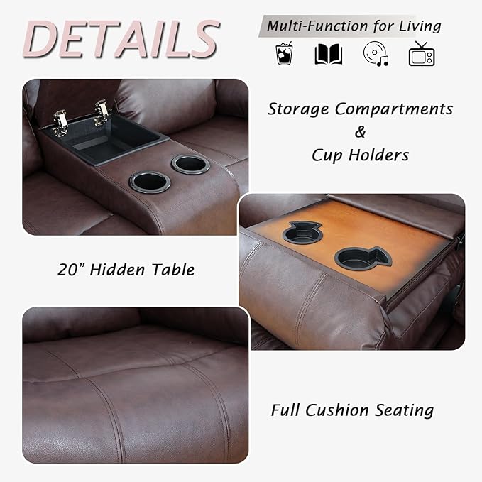 Caberryne 2 Pieces Leather Recliner Sofa Set，Recliner Sofa and Loveseat Sets for Living Room Furniture，Brown Reclining Couch with 4 Recliners for Living Room/Office/Theater Seating(Sofa Set 2 Pieces)