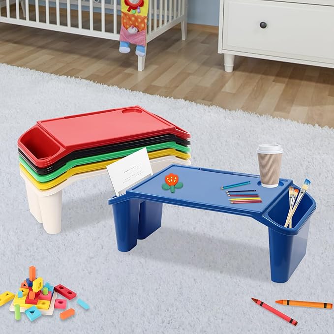 6 Pcs Kids Lap Desk Tray, 19.69 * 9.84 * 7.09in Lap Desks with Storage, Lap Desk Tray with Side Pockets and Slot for Writing Eating Game Classroom (Colorful 1)