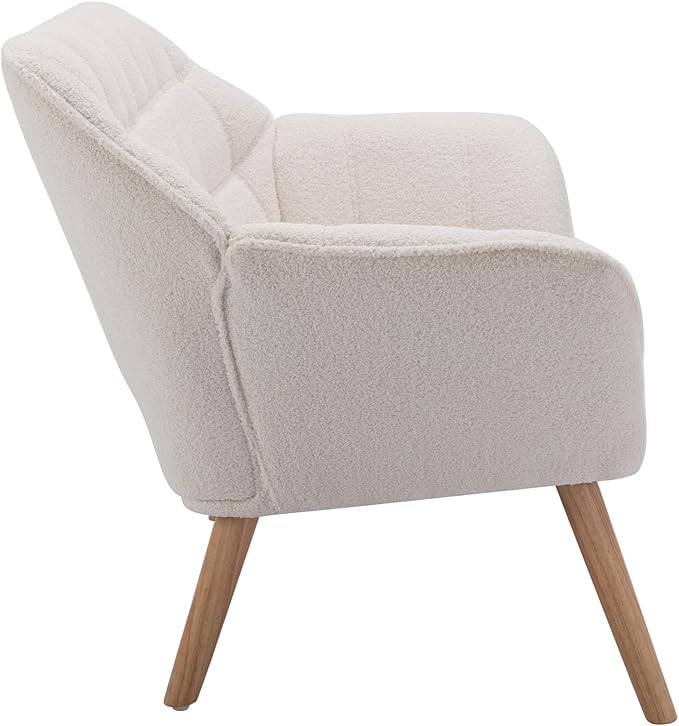 QUINJAY 48" Small Loveseat Sofa, Modern Sherpa Mini Sofa Couch 2-Seater Fluffy Love Seat with Quilting Backs and Wood Legs for Living Room, Bedroom and Small Space, White