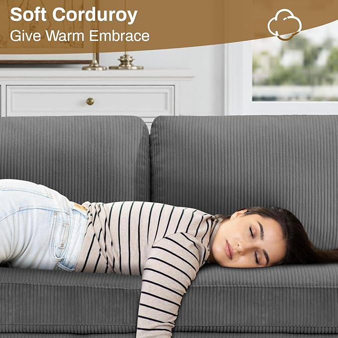 Legend Vansen Oversized Modular Sectional Sofa,7 Seat U Shaped Couch with Ottoman,Corduroy Sofa with Deep Seat,Convertible Large Sectional Couches for Living Room (Grey, L-9）