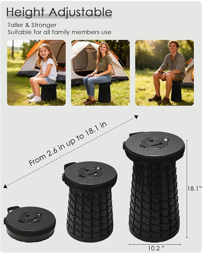 18-inch Heavy Duty Collapsible Stool with Cushion- 800 lbs Capacity, 2.6 lbs Lightweight Portable Folding Stool for Camping, Travel, Music Festivals and Other Outdoor Events