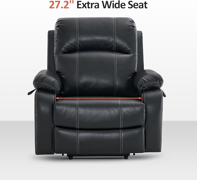 MCombo Small-Wide Power Lift Recliner Chair with Massage and Heat for Petite Elderly People, 3 Positions, 2 Side Pockets, USB Ports, Faux Leather R7410 (Black, Small-Wide)