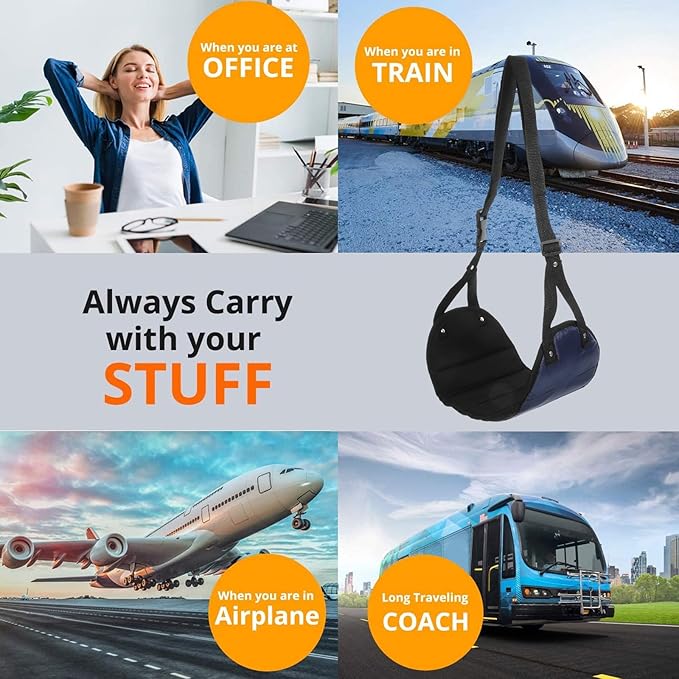 Portable Adjustable Airplane Foot Rest Cushion for Adults Travel Essential Foot Hammock to Leg Discomfort Lightweight Compact Design for Flight and Office Use Comfortable No-Impact