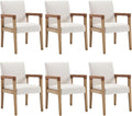 DM Furniture Mid Century Modern Dining Chairs Set of 6 Linen Fabric Upholstered Accent Chairs Comfy Kitchen Chairs with Solid Wood Frame Armchair for Living Room, Ivory