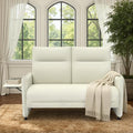 Faux Leather Loveseat, Upholstered Loveseat with Hidden Foldable Tray & Side Pocket, Front Contour Arm Design, Modern 2-Seater Sofa Couch for Compact Spaces, Beige