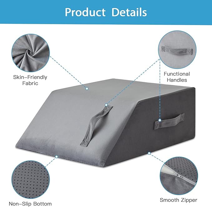 MEGCXIT Leg Pillow Elevation Blood Circulation, Leg Wedge for Elevation for Swelling, Leg Elevating Pillow for After Surgery, Memory Foam Foot Knee Pillow for Back Sleeping 24×22×8 Inch Short Plush