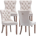 YeahFurn Beige Mid Century Modern Dining Chairs Set of 4, Velvet Upholstered Kitchen & Dining Room Chairs with Nailhead Trim & Solid Wood Legs, Elegant Sillas De Comedor (Beige, 4 Pcs)