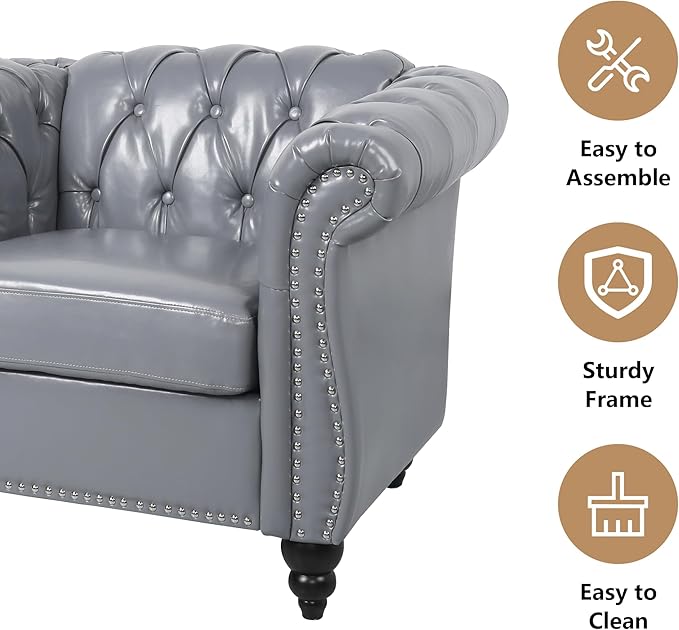 QHITTY Accent Chair, Chesterfield Chair Modern Leather Upholstered Chairs with Tufted Back for Living Room Furniture (Grey)