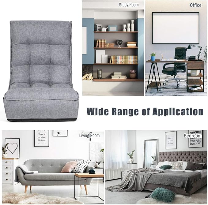 ARLIME 4-Position Adjustable Floor Chair, Armless Gaming Chair w/Back Support & Soft Cushion, Memory Foam Floor Lazy Sofa for Gaming, Reading, Meditating (Gray)