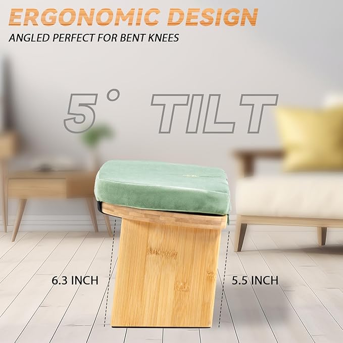 Estleys Meditation Bench, Bamboo Meditation Stool, Folding Kneeling Meditation Bench, Seiza Prayer Bench, Prayer Bench with Meditation Cushion, Kneeling Stool (Green & Bag)