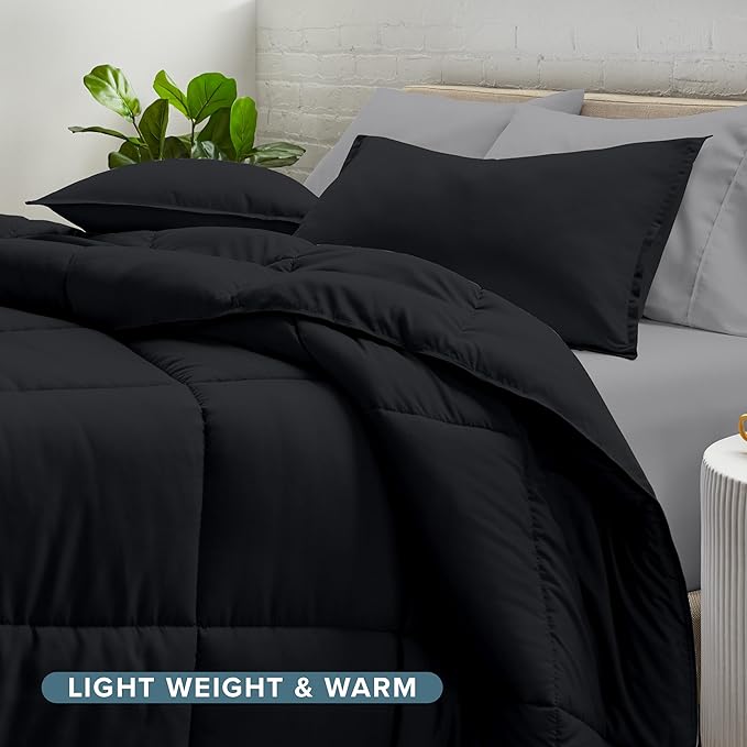 Bare Home Bed-in-A-Bag 5 Piece Comforter & Sheet Set - Twin - Goose Down Alternative - Ultra-Soft 1800 Premium Bed Set (Twin, Black/Grey)