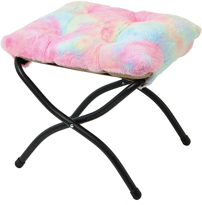 Mordchil HF 15"(H) Folding Ottoman, Foldable Footrest Stool, Portable Small Foot Stool for Couch, Collapsible Foot Rest Ottoman for Sofa, Accent Padded Ottomans for Living Room, Bedroom, Rainbow