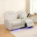 Caberryne Power Recliner Sofa with LED Lights,Leather Reclining Loveseat with Double Recliner/USB Port/Storage Console/Cup Holder for House/Home Theater(2 Seater Loveseat,Creamy)