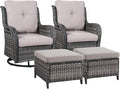Rilyson Wicker Patio Furniture Set - 4 Piece Rattan Outdoor Sectional Conversation Sets with 2 Swivel Rocking Chairs,2 Ottomans for Porch Deck Garden(Mixed Grey/Grey)