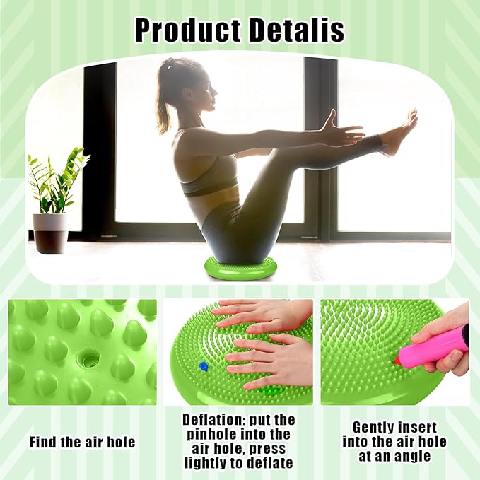 Silipull 2 Pcs Wiggle Seat Inflated Wobble Cushion Flexible Balance Disc with Air Pump for Core Stability Strengthening Improving Posture Physical Exercise