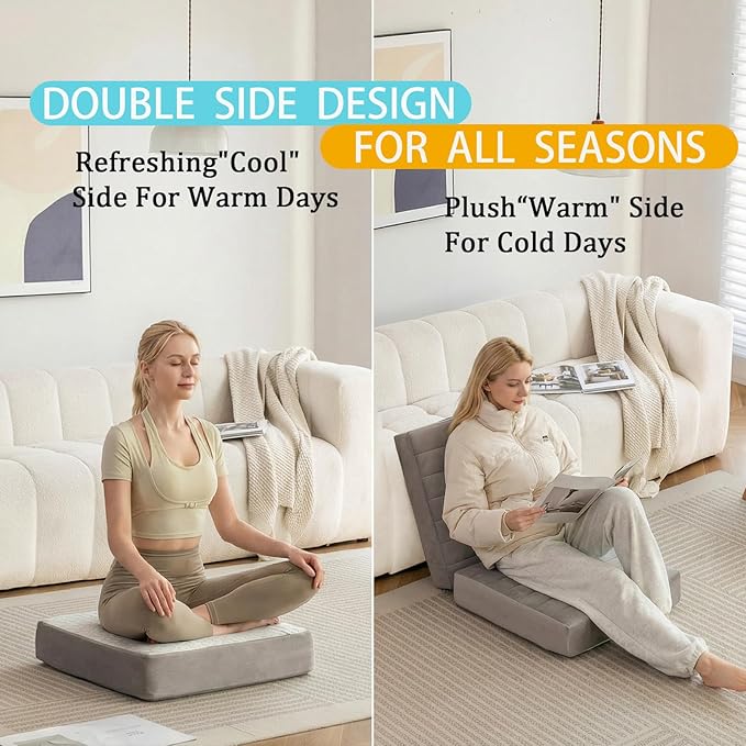 OMDZSWXQY 22 inch Floor Pillow for Adults and Kids - Meditation Cushions and Yoga Cushion for Floor Sitting - Ideal for Living Room and Outdoor Use - Machine Washable (Light Gray)