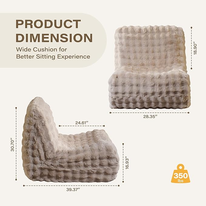 Beige Bean Bag Chairs for Adults,Comfy Small Bean Bag Sofa with Back Support,Memory Foam Bean Bag Chair for Kids,Faux Fur Fireside Beanbags Lazy Sofa for Bedroom,Dorm,Apartment,Living Room