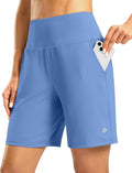 Women's Athletic Shorts with Zipper Pocket 7" High Waisted Stretchy Bermuda Shorts for Women Workout Running Casual