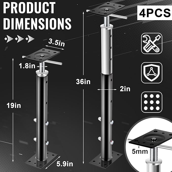 Yaocom 2 Pcs Adjustable Jack Post, 19"-36" Height Range, Basement Floor House Screw Jacks for Lifting Joist Beam Brace for Cellar Ceiling, Center Point Load Capacity 11023 Lbs (Black)