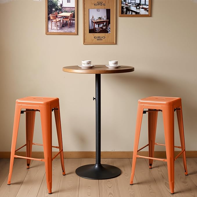 Furmax 30 Inch Metal Bar Stools Set of 4, Counter Height Backless Stools, Industrial Bar Chairs Patio Stool Stackable Backless Stool for Kitchen/Dining Room/Bistro/Patio Indoor Outdoor (Orange)