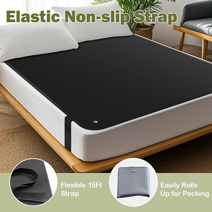 VAJOOCLL Grounding Mat for Bed, Grounding Mattress Cover Pad for Improve Sleep, Conductive Carbon Leatherette Earth Mat Grounded Pad (Black 1)