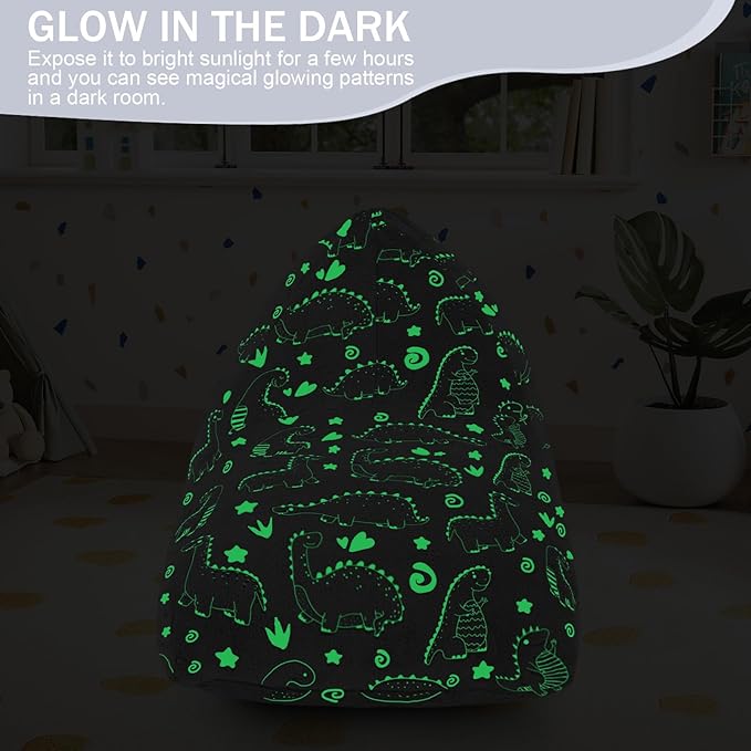 COMAX Dinosaur Bean Bag Chairs for Kids, Kid Beanbag Chair with Filler, Toddler Lounge Bean Chair, Children Lazy Floor Lounger for Girls Boys, Glowing Dino