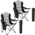 Foristrail 2 Pack Folding Camping Chairs for Adults - High Back Padded Outdoor Lawn Chairs with Lumbar Support & Cup Holder, 400lbs Heavy Duty Portable Camping Chairs Set (Light Black & Gray, 2 PCS)