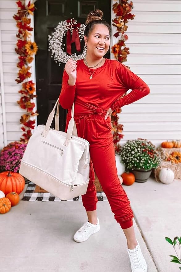 PRETTYGARDEN Women Fall 2 Piece Lounge Outfit Long Sleeve Tops High Waisted Jogger Pants Set Spring Travel Clothes Tracksuit