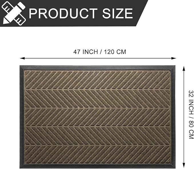 XADP Front Door Mat 47"x32" Indoors Outdoors Welcome Mats, Waterproof Non-Slip Rubber Backing Heavy Duty Doormat Outside Entrance, Low Profile Entryway Rugs Floor Mat for Patio, Pattern A Brown