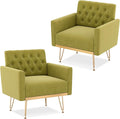 Accent Chair for Living Room, Comfy Oversized Velvet Upholstered Arm Chairs, Mid Century Modern Reading Single Sofa Side Chair with Tufted Back and Gold Legs for Bedroom (2, Olive Green)