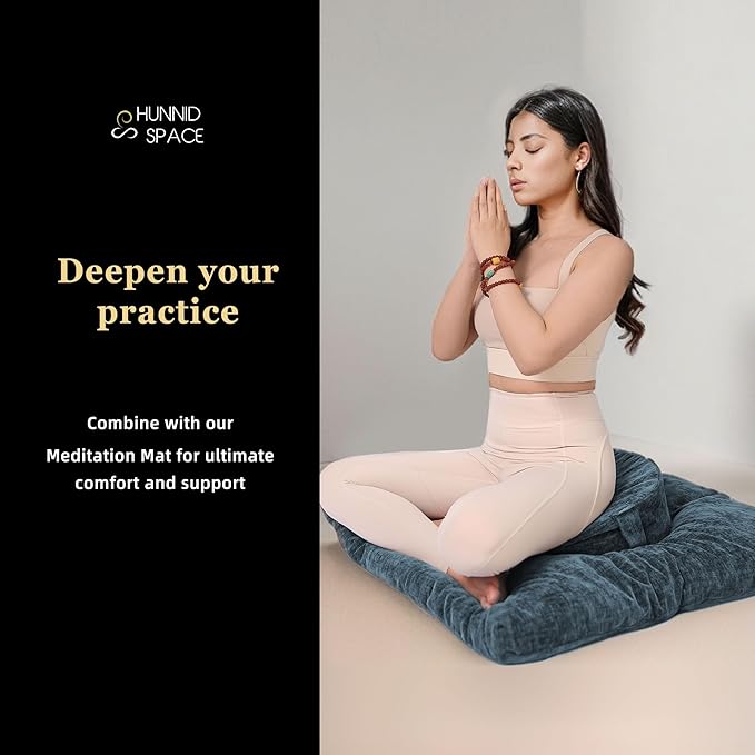 Meditation Zafu Cushion Set with Buckwheat Hulls & Memory Foam - Ergonomic Support for Yoga & Sitting - Removable Machine-Washable Luxury Velvet Cover - for Adults and Kids (Cl03-Blue)